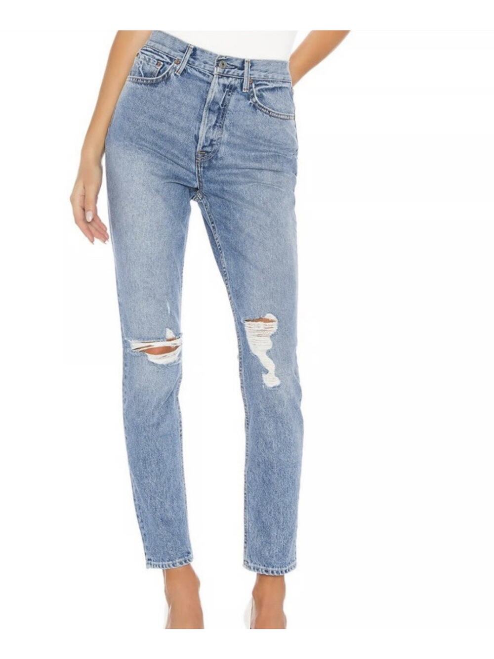GRLFRND Karolina Super High-Rise Button Fly Distressed Jeans Sz 27 Some Action